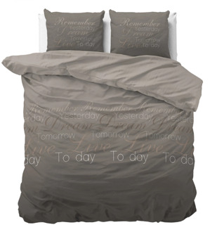 Dekbedovertrek Live Today - Taupe - Tweepersoons (200x200 Cm) - Wit Polyester-katoen - Patroon - Sleeptime Elegance - Dekbed-Discounter.nl