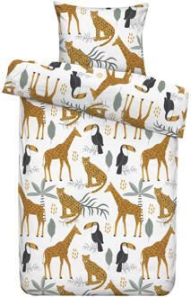 Dekbedovertrek Loet - Wit/oranje - 140x200/220 Cm - Katoen - Oranje#Groen