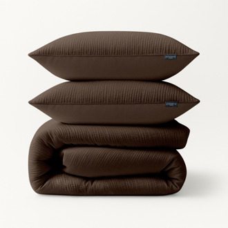 Dekbedovertrek Mousseline - Bruin - Eenpersoons (140x200 Cm) - Wit & Grijs & Bruin & Roze & Taupe & Petrol & Off-white Microvezel - Effen - Zydante - Dekbed-Discounter.nl