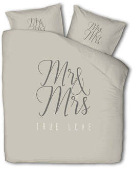 Dekbedovertrek Mr & Mrs - Lits-Jumeaux (240x220 Cm) - Taupe Polyester-katoen - Tekst - Luna Bedding - Dekbed-Discounter.nl