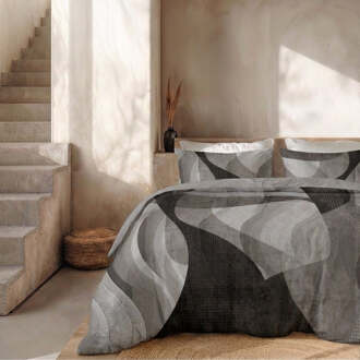 Dekbedovertrek Percale Katoen - Abstract Marble - Grijs - Lits-Jumeaux (240x220 Cm) - Grijs & Zwart & Antraciet Percale Katoen - Effen - Presence - Dekbed-Discounter.nl