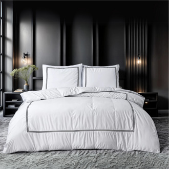 Dekbedovertrek Percale-Katoen - Brata - Wit - Tweepersoons (200x200 Cm) - Taupe Microvezel - Effen - Sleeptime Fresh - Dekbed-Discounter.nl