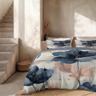 Dekbedovertrek Percale Katoen - Coral Bloom - Lits-Jumeaux (240x220 Cm) - Blauw & Wit Percale Katoen - Effen - Presence - Dekbed-Discounter.nl