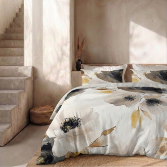 Dekbedovertrek Percale Katoen - Fields Of Gold - Lits-Jumeaux XL (260x200 Cm) - Wit & Meerkleurig Percale Katoen - Effen - Presence - Dekbed-Discounter.nl Wit,Meerkleurig - 260 x 200/220 cm