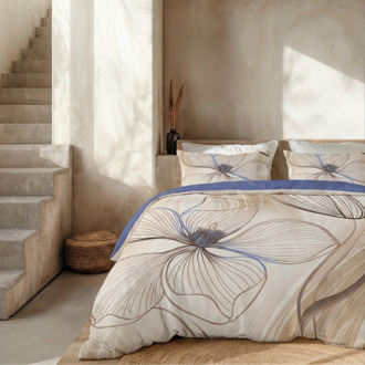 Dekbedovertrek Percale Katoen - Floral Dance - Tweepersoons (200x200 Cm) - Wit & Blauw Percale Katoen - Effen - Presence - Dekbed-Discounter.nl