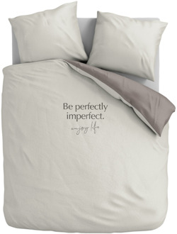 Dekbedovertrek Percale Katoen - Perfectly Imperfect - Eenpersoons (140x200 Cm) - Wit & Grijs Percale Katoen - Effen - Presence - Dekbed-Discounter.nl
