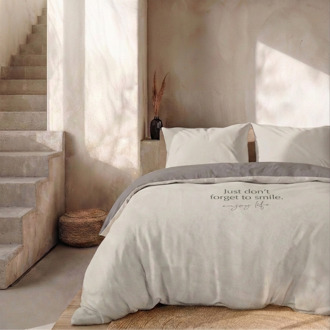 Dekbedovertrek Percale Katoen - Smile - Lits-Jumeaux (240x220 Cm) - Wit & Grijs Percale Katoen - Effen - Presence - Dekbed-Discounter.nl