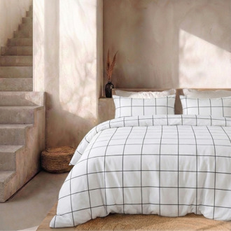 Dekbedovertrek Percale Katoen - Squared Wit - Tweepersoons (200x200 Cm) - Wit Percale Katoen - Effen - Presence - Dekbed-Discounter.nl - 200 x 200/220 cm