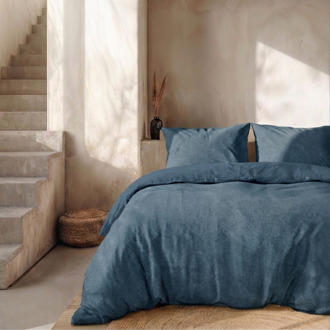 Dekbedovertrek Percale Katoen - Stonewash Blue - Lits-Jumeaux XL (260x200 Cm) - Blauw Percale Katoen - Effen - Presence - Dekbed-Discounter.nl
