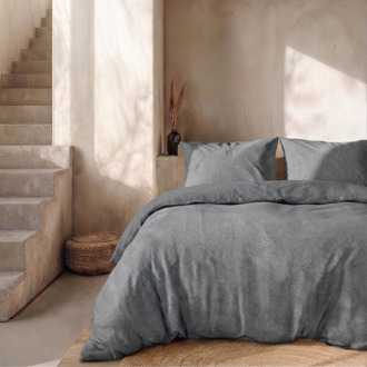 Dekbedovertrek Percale Katoen - Stonewash Grey - Tweepersoons (200x200 Cm) - Grijs Percale Katoen - Effen - Presence - Dekbed-Discounter.nl - 200 x 200/220 cm