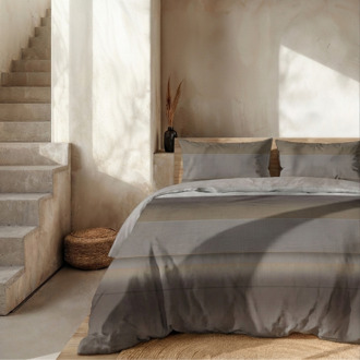 Dekbedovertrek Percale Katoen - Stripe Geometrie - Tweepersoons (200x200 Cm) - Grijs & Taupe Percale Katoen - Effen - Presence - Dekbed-Discounter.nl Grijs,Taupe - 200 x 200/220 cm