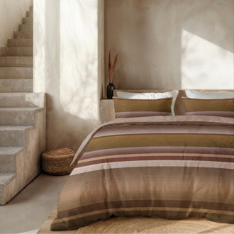 Dekbedovertrek Percale Katoen - Stripe Kaneel - Tweepersoons (200x200 Cm) - Taupe & Bruin Percale Katoen - Effen - Presence - Dekbed-Discounter.nl Taupe,Bruin - 200 x 200/220 cm