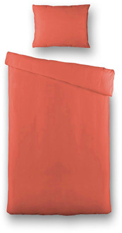 Dekbedovertrek Percale-Katoen - Uni - Koraal - Eenpersoons (140x200 Cm) - Rood Percale Katoen Katoen - Effen - Presence - Dekbed-Discounter.nl