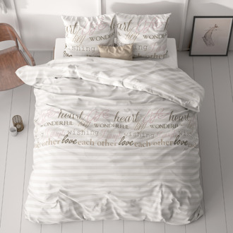 Dekbedovertrek - Pinky Words - Tweepersoons (200x200 Cm) - Wit Microvezel - - Sleeptime Classy - Dekbed-Discounter.nl - 200 x 200/220 cm