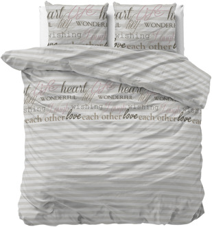 Dekbedovertrek - Pinky Words - Tweepersoons (200x200 Cm) - Wit Microvezel - - Sleeptime Classy - Dekbed-Discounter.nl