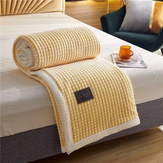 Dekbedovertrek Quilt Coral Fleece Deken Zachte Warme Winter Verdikte Flanellen Lam Fluwelen Plaid Dekens En Gooit 2021New 59 * 78in citroen geel