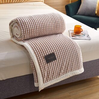 Dekbedovertrek Quilt Coral Fleece Deken Zachte Warme Winter Verdikte Flanellen Lam Fluwelen Plaid Dekens En Gooit 2021New 59 * 78in Kakhi