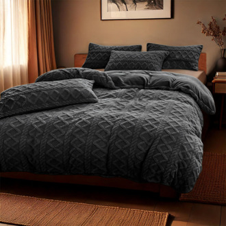 Dekbedovertrek Teddy Jacquard - Antraciet - Eenpersoons (140x200 Cm) - Antraciet Microvezel Teddy - Patroon - Zydante - Dekbed-Discounter.nl - 140 x 200/220 cm