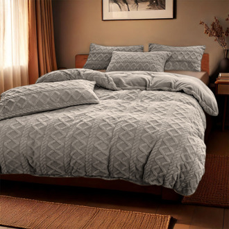 Dekbedovertrek Teddy Jacquard - Eenpersoons (140x200 Cm) - Stone (Grijs) Microvezel Teddy - Patroon - Zydante - Dekbed-Discounter.nl - 140 x 200/220 cm