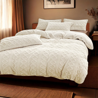 Dekbedovertrek Teddy Jacquard - Wit - Lits-Jumeaux (240x220 Cm) - Wit Microvezel Teddy - Patroon - Zydante - Dekbed-Discounter.nl - 240 x 200/220 cm