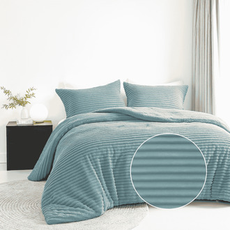 Dekbedovertrek Teddy Rib - Jade - Lits-Jumeaux (240x220 Cm) - Groen Microvezel Teddy - Strepen - Fresh And Co - Dekbed-Discounter.nl