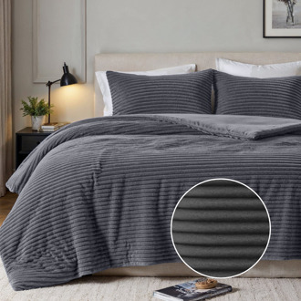 Dekbedovertrek Teddy Rib - Lits-Jumeaux (240x220 Cm) - Antraciet Microvezel Teddy - Strepen - Fresh And Co - Dekbed-Discounter.nl - 240 x 200/220 cm