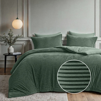 Dekbedovertrek Teddy Rib - Tweepersoons (200x200 Cm) - Groen Microvezel Teddy - Strepen - Fresh And Co - Dekbed-Discounter.nl - 200 x 200/220 cm