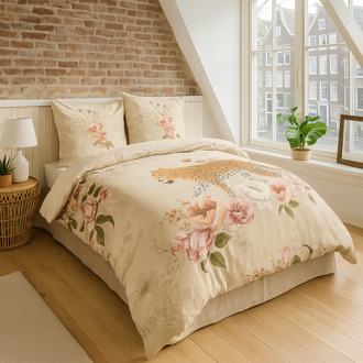 Dekbedovertrek Tiger Garden - Tweepersoons (200x200 Cm) - Beige Polyester-katoen - Natuur & Dieren - Fresh And Co - Dekbed-Discounter.nl - 200 x 200/220 cm