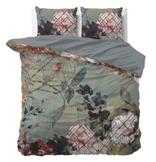 Dekbedovertrek Triangle Nature - Lits-Jumeaux (240x220 Cm) - Groen Microvezel - Bloemen - Sleeptime Essentials - Dekbed-Discounter.nl