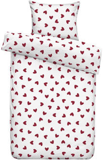 Dekbedovertrek Wies - Wit/rood - 140x200/220 Cm - Katoen - Wit#Rood