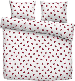 Dekbedovertrek Wies - Wit/rood - 200x200/220 Cm - Katoen - Rood#Wit