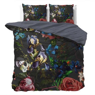 Dekbedovertrek Zina - Tweepersoons (200x200 Cm) - Antraciet & Meerkleurig Microvezel - Bloemen - Manilla - Dekbed-Discounter.nl