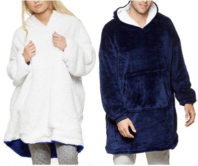 Deken Met Mouwen Vrouwen Mannen Oversized Hoodie Fleece Warme Truien Sweatshirts Giant Tv Deken Hoody Gewaad Casaco Feminino blauw