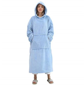 Deken Met Mouwen Vrouwen Oversized Hoodie Fleece Warme Truien Sweatshirts Giant Tv Deken Vrouwen Hoody Gewaad Casaco Feminino blauw