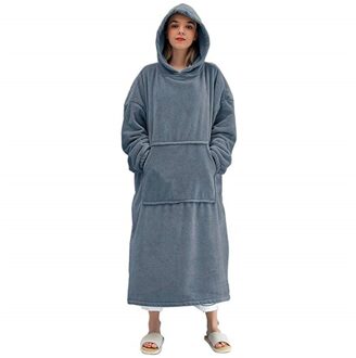 Deken Met Mouwen Vrouwen Oversized Hoodie Fleece Warme Truien Sweatshirts Giant Tv Deken Vrouwen Hoody Gewaad Casaco Feminino donker grijs