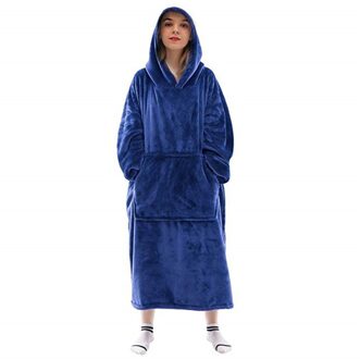 Deken Met Mouwen Vrouwen Oversized Hoodie Fleece Warme Truien Sweatshirts Giant Tv Deken Vrouwen Hoody Gewaad Casaco Feminino marine blauw