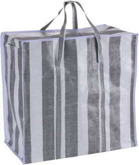 Dekentas/wastas met rits - gestreept - grijs - 28 x 48 x 50 cm - speelgoed opbergtas