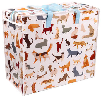 Dekentas/wastas met rits - katten - wit - 55 x 28 x 48 cm - speelgoed opbergtas Multi