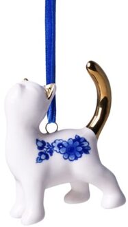 delfts blauw kerstornament - kat bedelen, 5 cm