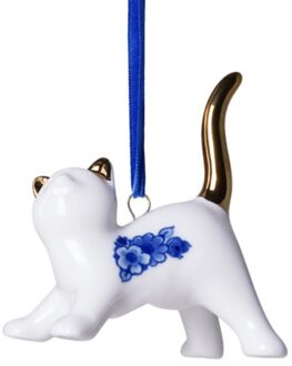 delfts blauw kerstornament - kat speels, 5 cm