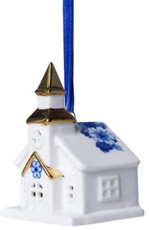 delfts blauw kerstornament - kerk, 8 cm