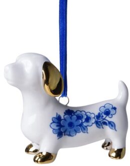 delfts blauw kerstornament - teckel, 5,5 cm