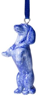 delfts blauw kerstornament - teckel nhaan bedelend