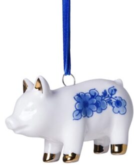 delfts blauw kerstornament - varken, 5 cm