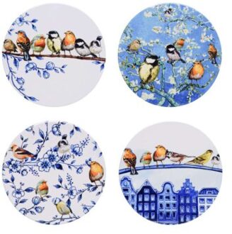 delfts blauw onderzetters bosvogels set van 4