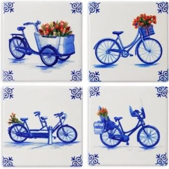 delfts blauw onderzetters fiets 4 stuks