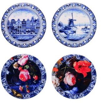 delfts blauw onderzetters hollandse schilderijen set van 4