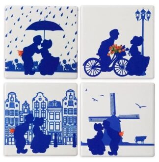 delfts blauw onderzetters kussend paar 4 stuks
