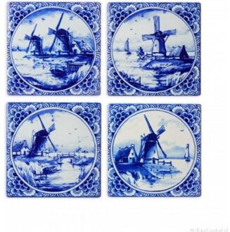 delfts blauw onderzetters molens 4 stuks