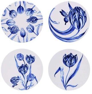 delfts blauw onderzetters vrolijke tulpen set van 4